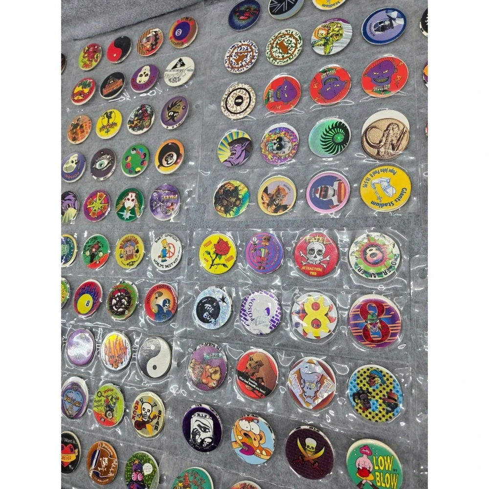 Vintage 90s Pogs Milk Caps Lot 300+ Pc Poison 8-Ball Skull Jam Sawblade Slammers